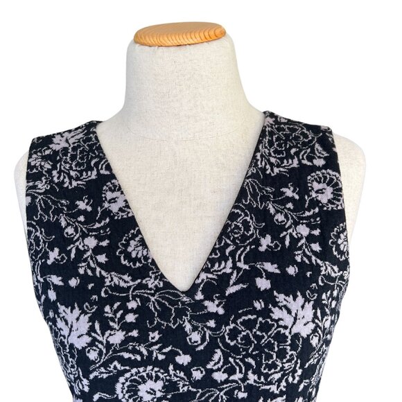 Loft Tank Dress Black/Grey Floral Thick Fabric Size 4 A-Line Zip Cocktail Formal - Picture 2 of 7